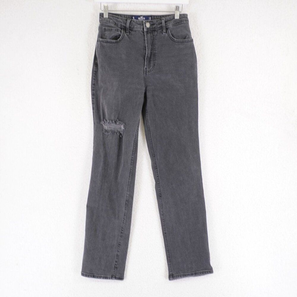 Hollister Ultra High Rise Stacked Vintage Straight Denim Black Jeans 1R 26/29